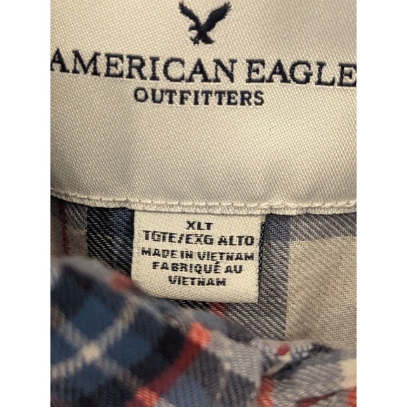 American Eagle Seriously Soft Button Down Shirt Sz XLT Red White Blue - Picture 3 of 10